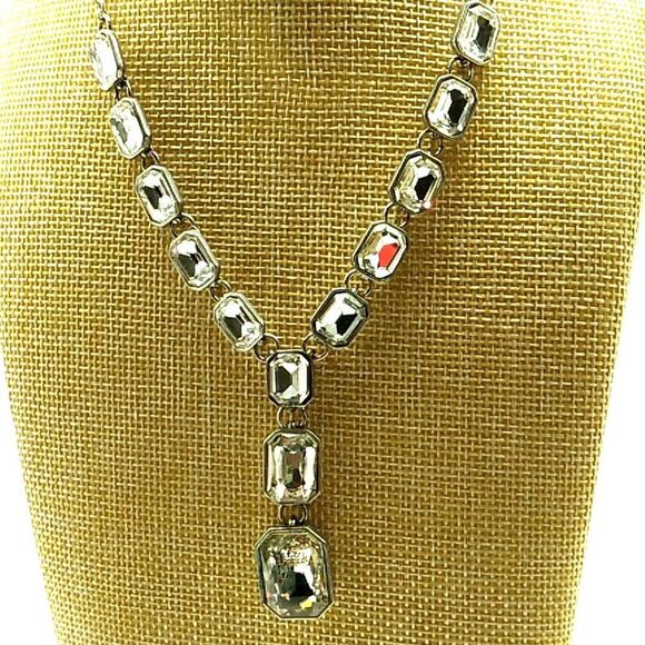 Vintage Monet AB Faceted Crystal Rhinestone Necklace Silver Tone Signed - Picture 1 of 15